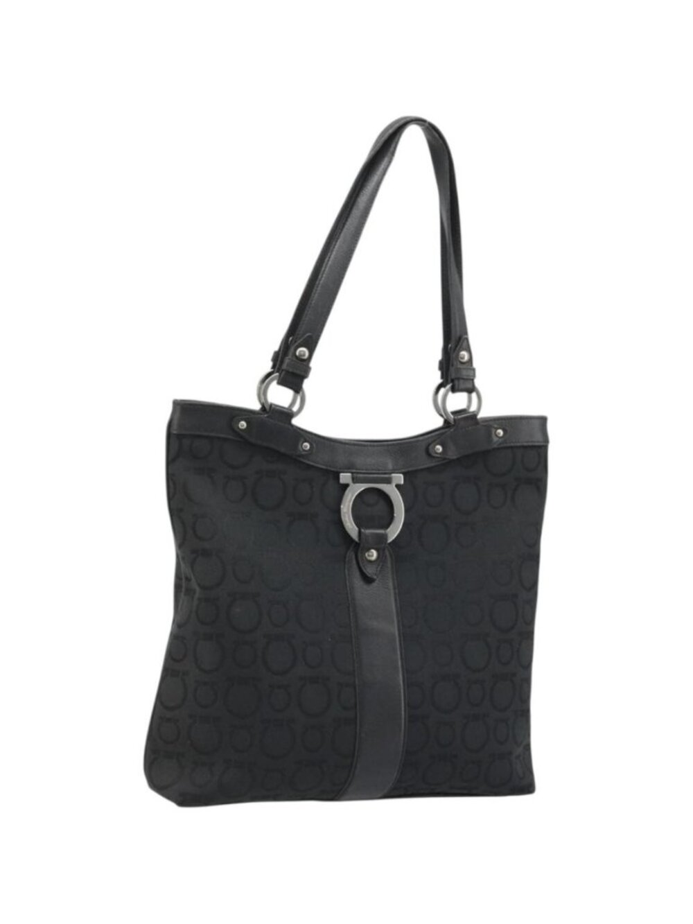 Salvatore Ferragamo Tote Bag Canvas Black Silver